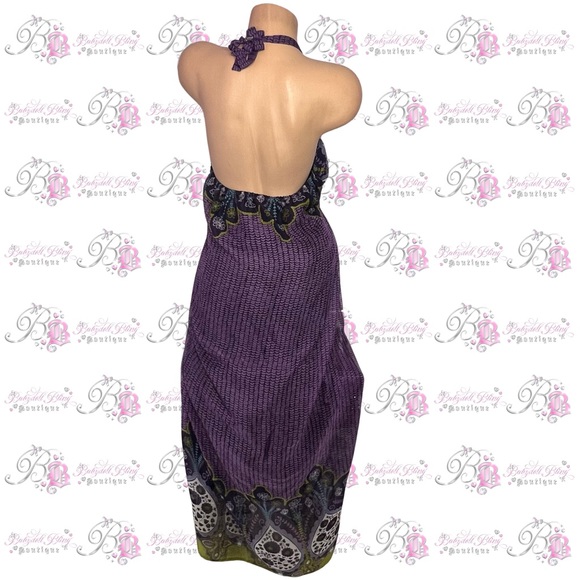 Wicked dress paisley print purple green blue white long maxi halter padded top - Picture 4 of 12